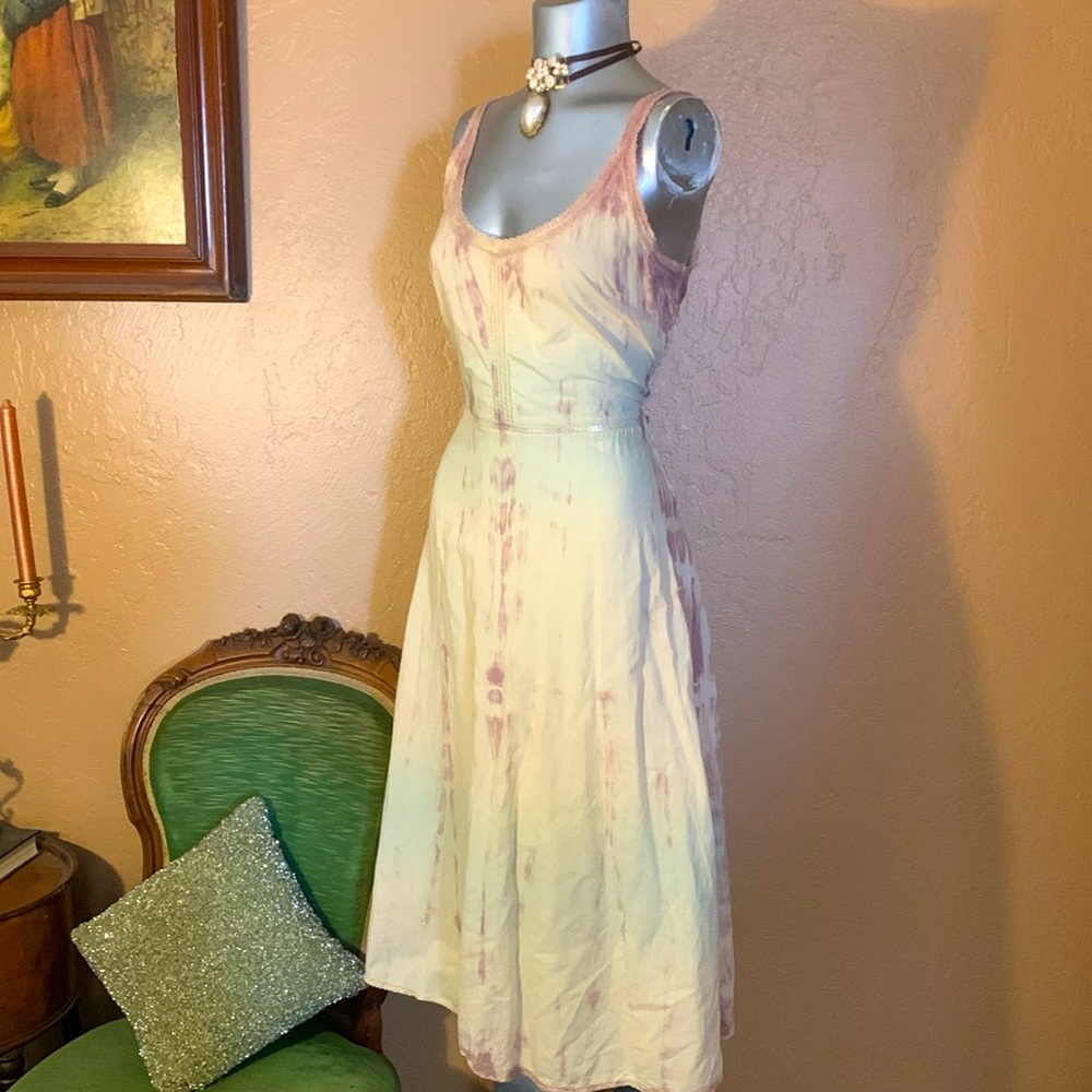 Lucky Brand Cream and Purple Buttoned Midi Sundress